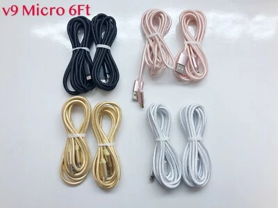 2 PACOTES 6 pés V9 MICRO trançado resistente USB cabo carregador sincronização de dados - Imagem 1 de 4