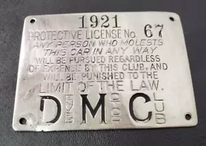 Antique 1921 Denver Colorado Motor Club Protective License #67 - Picture 1 of 2