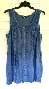 My Choices Embroidered Mini Dress Rustic Sleeveless Button up Blue Boho Distress - Picture 1 of 7