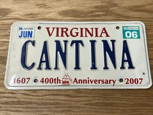 VIRGINIA 1607-2007 400th ANNIVERSARY VANITY LICENSE PLATE CANTINA - Picture 1 of 4