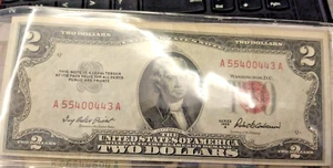 currency us paper money 1953series b red seal 2 dollar bill - Picture 1 of 2
