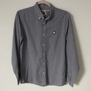 Men’s Pretty Green Navy Gingham Long Sleeve Smart Shirt UK Size Small - Picture 1 of 8