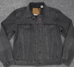 NUOVO LEVI'S Premium Trucker Jean Giacca Cappotto Nero Denim Big E Uomo Small Nuovo con etichette S - Foto 1 di 14