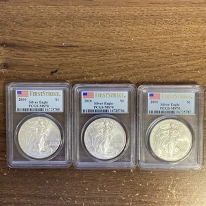 2010 American Silver Eagle PCGS MS70 First Strike SET OF THREE (3) - Picture 1 of 8