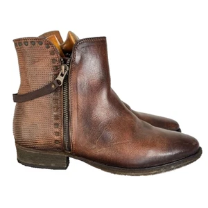 Ksubi Boots Womens Size 6 Heiffer 7 Stud Double Zip Up Brown Leather Western - Picture 1 of 14