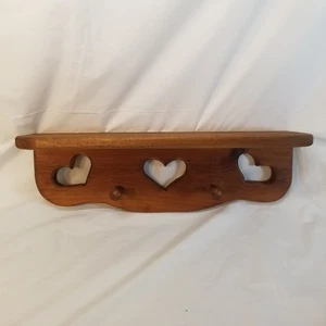 Vintage Wood 3 Heart Cut Out Pegs Wall Decor Shelf Grandmacore Farmhouse Country - Picture 1 of 9