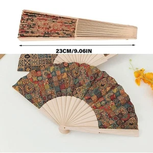 Ventilador de mano de corcho portátil oriental Hanfu retro madera decoración vintage ventiladores de flores Reino Unido - Imagen 1 de 13