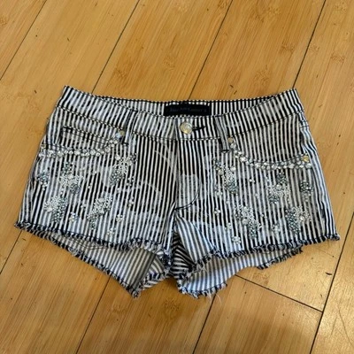 Pantalones Cortos Denim Juicy Couture Rayas Adornados Talla 24 RARO Foto 1 de 4