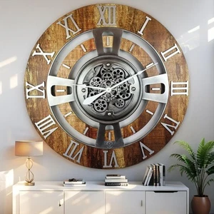 Orologio The Gears LINEA INGLESE OROLOGIO DA PARETE ROTONDO 36 POLLICI VINTAGE MARRONE - Foto 1 di 11