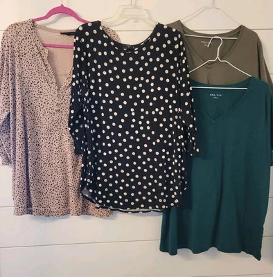 Lote de (4) blusas tops de otoño para mujer 2x mezcla manga corta y 3/4 Foto 1 de 4