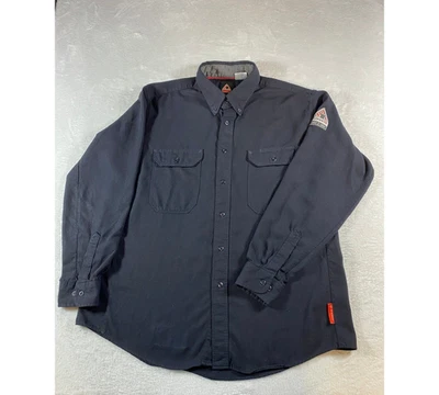 Camisa de trabajo Bulwark FR iQ Series resistente al fuego azul marino manga larga para hombre Foto 1 de 4
