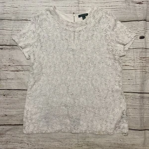 Top Lauren Ralph Lauren Encaje Floral Mangas Cortas Blanco Talla XL - Imagen 1 de 9