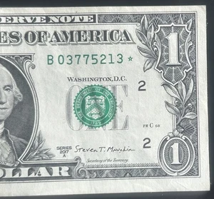 (RARE STAR NOTE!) $1 640K Print Star Note Serial Number B03775213* Series 2017A - Picture 1 of 4