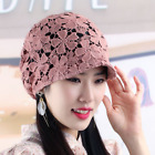 Women Lace Peaked Cap Hollow Out Floral Beret Mesh Hat Crochet Beanie Retro