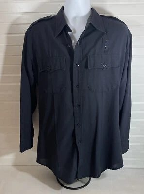 Men's FLYING CROSS Long Sleeve Navy Blue Police Shirt Size Large 17 1/2 R - Image 1 of 4
