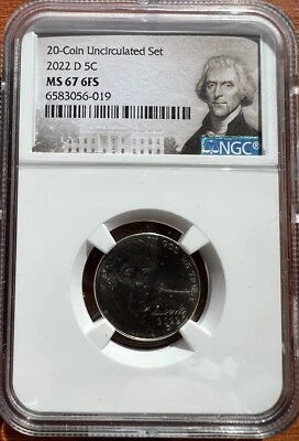 2022-D Jefferson Nickel 🪙 MS67 6FS 💎 20-Coin Uncirculated Set ✨ - Image 1 of 2