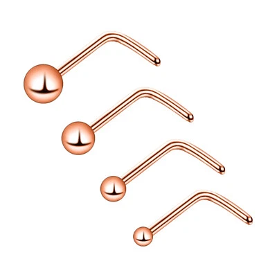 4pcs L-Shaped Nose Ring Stud Surgical Steel Ball Top Tiny Nose Stud Piercing 20G - Image 1 of 4