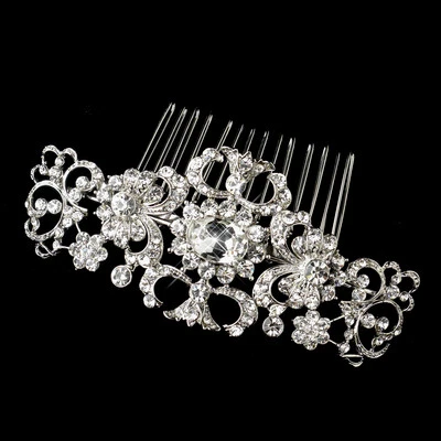 SALE! Stunning Antique Silver Clear Rhinestone Swirl Bridal Hair Comb  - Image 1 of 2