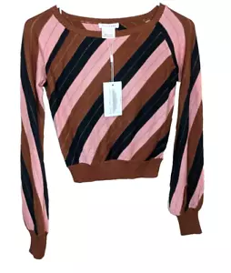 Foxiedox Top Pullover Cropped Striped Knit Long Sleeve Size Small - Picture 1 of 8