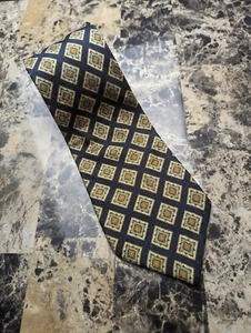Sakowitz Tie Men's Size 59' Argyle Print Navy Gold 100% Silk Made In Gt. Britain - Picture 1 of 5