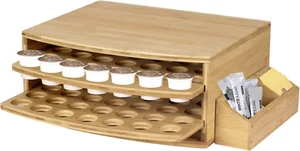 70 Capacity 2-Tier Bamboo Coffee Pod Holder Storage Organizer with Drawer for K- - Picture 1 of 12
