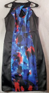 Jax Sheath Dress Womens Size 8 Black Tie Dye Sleeveless Halter Neck Back Zip EUC - Picture 1 of 10
