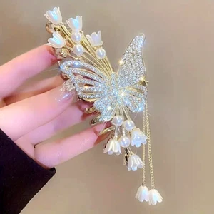 Luxury Fashion Women's Rhinestones Flower Butterfly Tassel Hair Clip Gift New - Picture 1 of 5