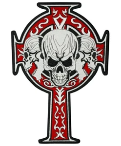 Celtic Cross Iron-on & Sew-on Back Patch | Skulls Biker Motorcycle Gang Logo - Picture 1 of 4