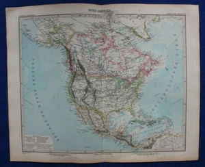 Original antique map NORTH AMERICA, CANADA, USA, MEXICO, Stieler, 1891 - Imagen 1 de 8