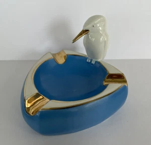 Vtg Bird Triangle Ashtray Blue Gold Porcelain Germany Trinket Dish Kingfisher - Picture 1 of 12