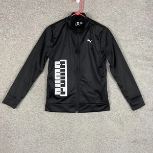 Puma Youth Black Zip Up Track Jacket Large Logo Full Zip Mock Neck 36W x 23L - Picture 1 of 15