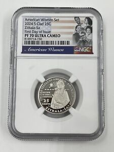 2024 S CLAD American Women QUARTERS "FIRST DAY OF ISSUE" ZITKALA-SA NGC PF 70