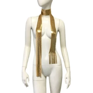 Tassel Metal Neck Tie Scarf Neckerchief Long Thin Skinny Glitter Shiny Party - Picture 1 of 14