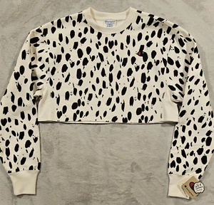 Champion Reverse Weave Pullover Sweatshirt Womens XS Cropped White Polka Dot NWT - Picture 1 of 12