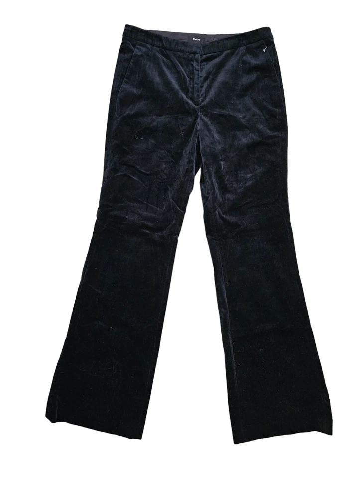 Pantalones acampanados Theory para mujer talla 8 de terciopelo cintura alta negros precio de venta sugerido por el fabricante $395 nuevos sin etiquetas Foto 1 de 4