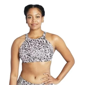 All in Motion Women’s Swim High Neck Strappy Bikini Top Animal Print Sz S(4-6) - Picture 1 of 7