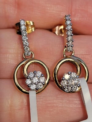 14k Gold Diamond Flower Cluster Post Dangle Earrings - Image 1 of 4