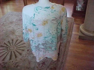 CHICO'S DONNA TAGLIA 3 PULLOVER TOP TUNICA STAMPA FLOREALE MANICHE LUNGHE - Foto 1 di 5