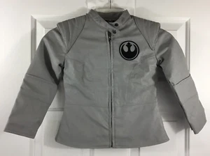 Disney Star Wars Girls Rey Faux Leather Jacket Gray Full Zip Force Awakens Sz 4 - Picture 1 of 8