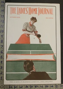 1902 PING PONG TABLE TENNIS WOMAN SPORT COVER JOURNAL ART 27662 - Picture 1 of 1