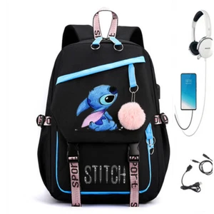 Lilo & Stitch USB Backpack School Bag Laptop Rucksacks Travel Shoulder Bags Kids - Picture 1 of 2