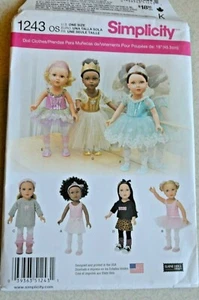 Simplicity Pattern #1243 Uncut 18" Doll Clothes Ballet Costume Tutu Leotard Slip - Picture 1 of 5