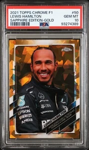 2021 Topps F1 Chrome Formula 1 Lewis Hamilton #50 Gold /50 Sapphire PSA 10 Pop 1 - Picture 1 of 2