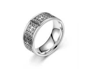 Unisex Vintage Geometry Triangle Silver Stainless Steel Ring US Size #6 to #13 - Foto 1 di 4