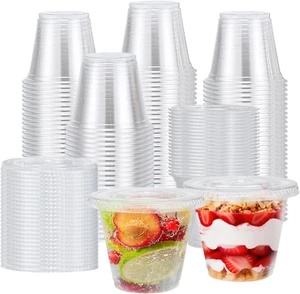 300 Packs Plastic Cups with Lids, 9 OZ Clear Plastic Cups with Flat Lid Hole, De - Picture 1 of 7