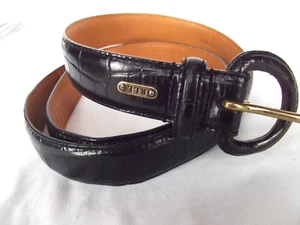 Vtg RLL Ralph Lauren belt leather cover buckle croc emboss blk 1in sz M L MINT - Picture 1 of 6