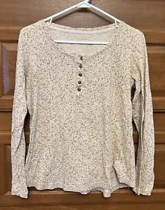 RUFF HEWN brown tan floral Top L/S Sz M/Large button Accent Shirt 1914 - Picture 1 of 5