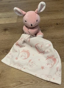 Bon Bebe  Bunny Rabbit Lovey Moon Stars Baby Plush Blanket Pink White Velour - Picture 1 of 7