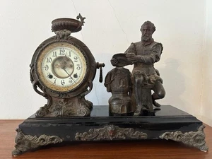 ANTIQUE New Haven "IVANHOE" BRONZE FIGURAL STATUE CLOCK CAST IRON BASE PARTS - Picture 1 of 10