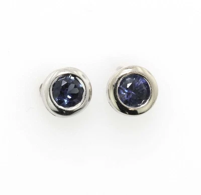 14k White Gold .2 Carat Round Blue Sapphire Stud Earrings   10k Butterfly Backs - Image 1 of 3